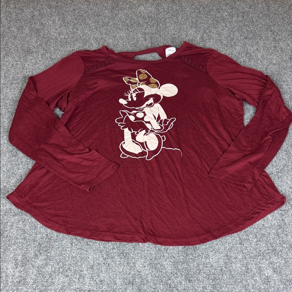 Disney Maroon Long-Sleeve Minnie Silhouette Tee
